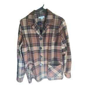 Vintage Pendleton Womens XL Plaid Wool Button Up Jacket Green Gray Pockets